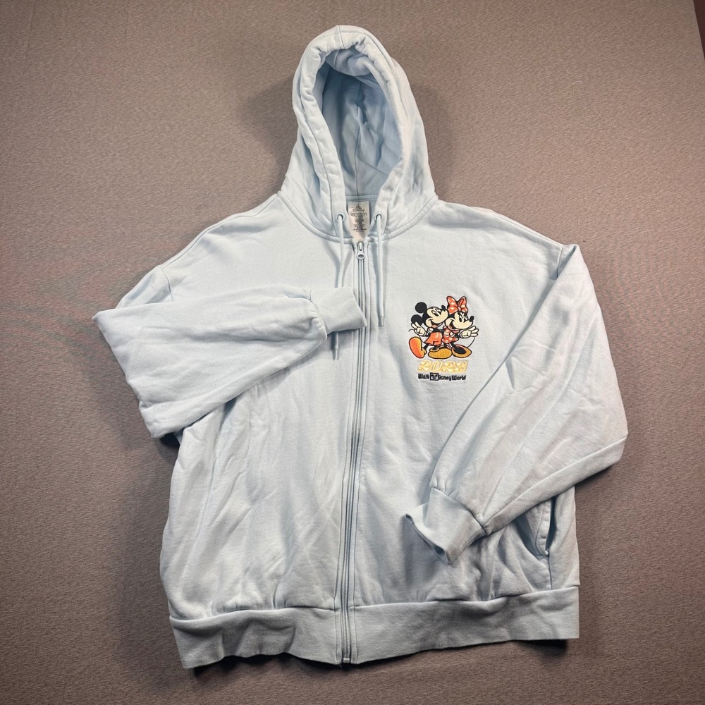 Walt Disney World 2023 Mickey Minnie Mouse Zip Up Hoodie Womens XL‎ Light Blue